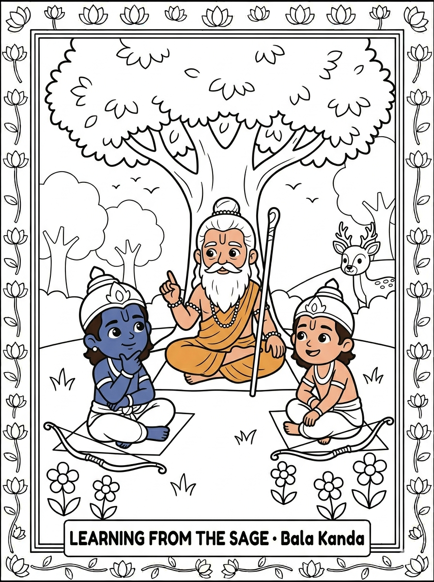 Rama learning from Vishwamitra